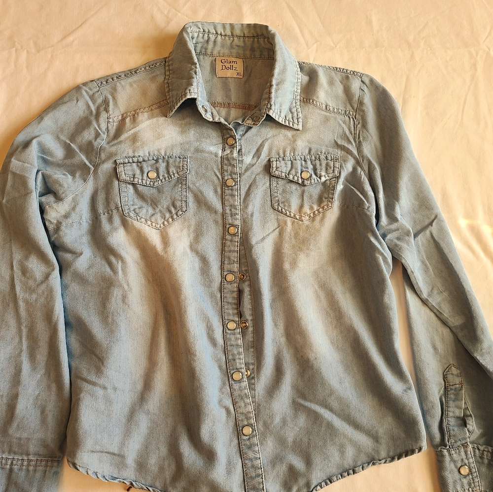 Glam Dollz Chambray Pearl Snap Surfer Cowboy Style